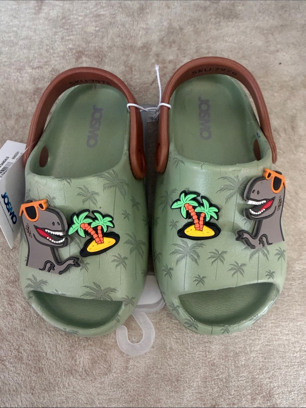 Josmo Eva Green Dino Palm Slide Sandals with Brown Heel Strap